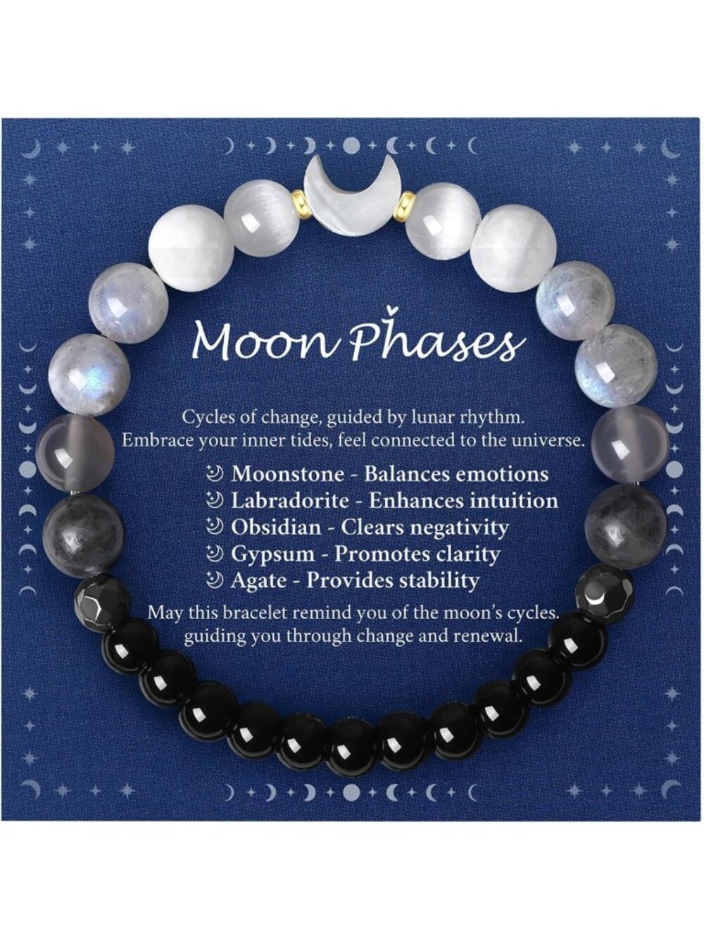 Moon Phase Moonstone Bracelet - Crystal Healing Jewelry Gift for Women